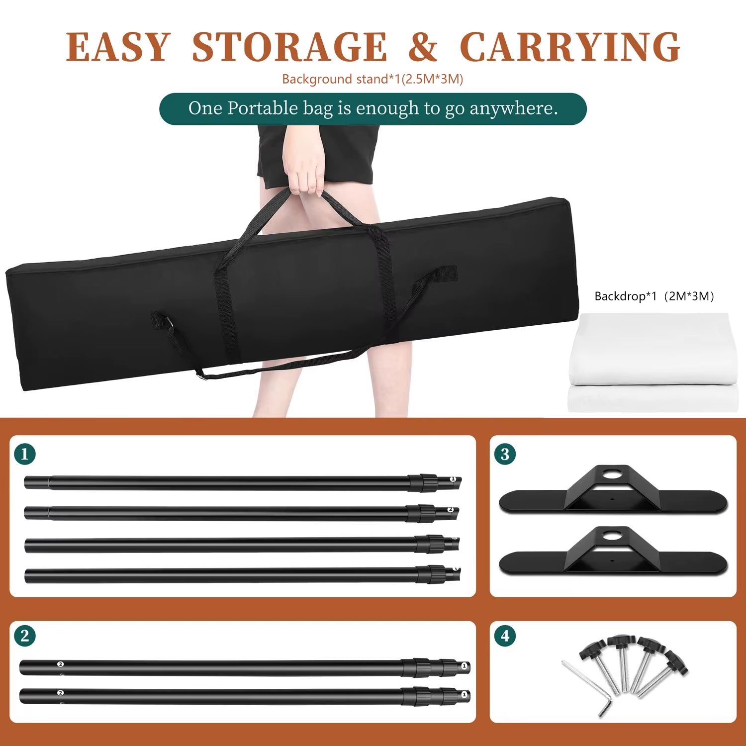 Double-Crossbar Backdrop Background Stand Frame Support System for Photography Photo Studio Video Muslin Green Screen