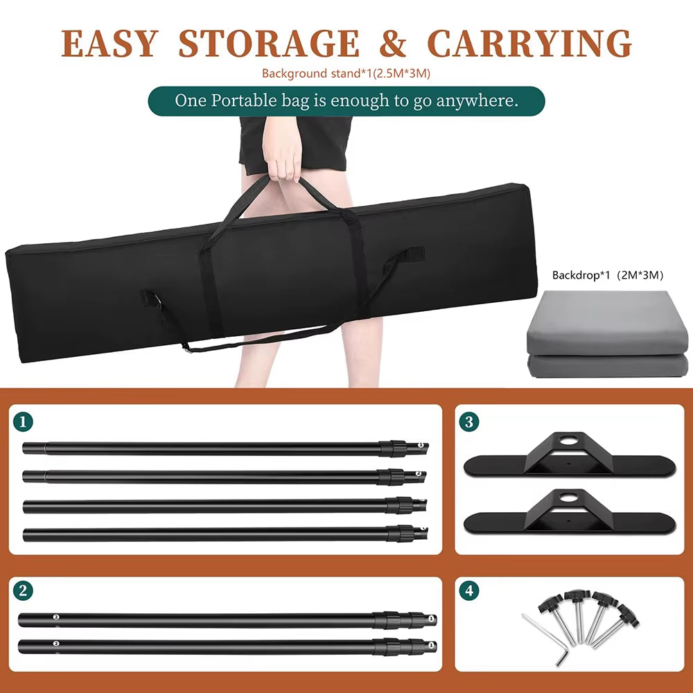 Double-Crossbar Backdrop Background Stand Frame Support System for Photography Photo Studio Video Muslin Green Screen