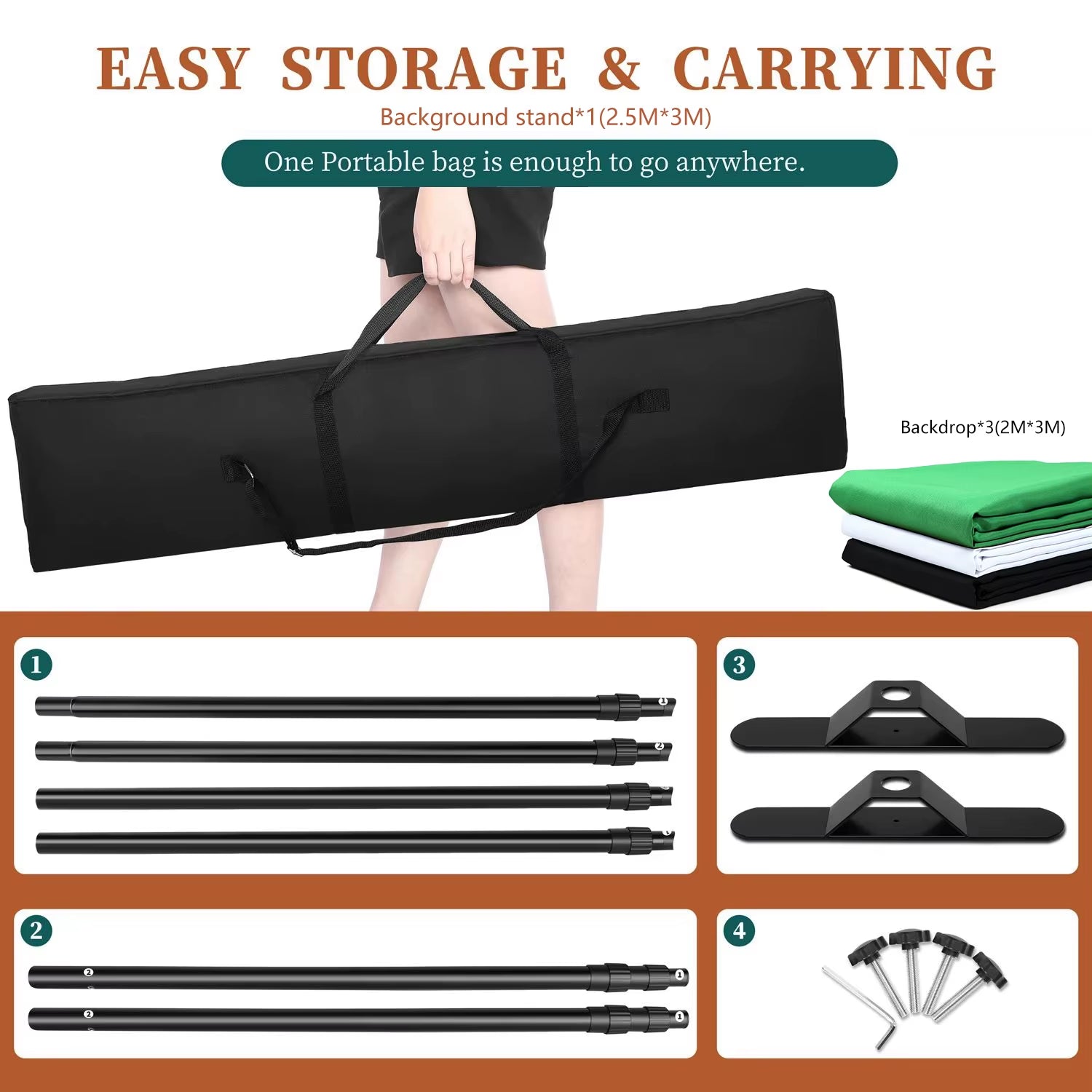 Double-Crossbar Backdrop Background Stand Frame Support System for Photography Photo Studio Video Muslin Green Screen