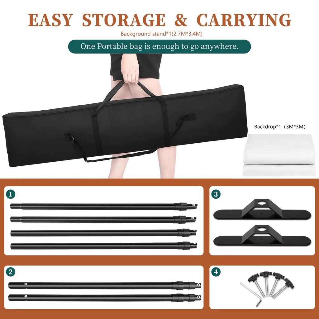 Double-Crossbar Backdrop Background Stand Frame Support System for Photography Photo Studio Video Muslin Green Screen