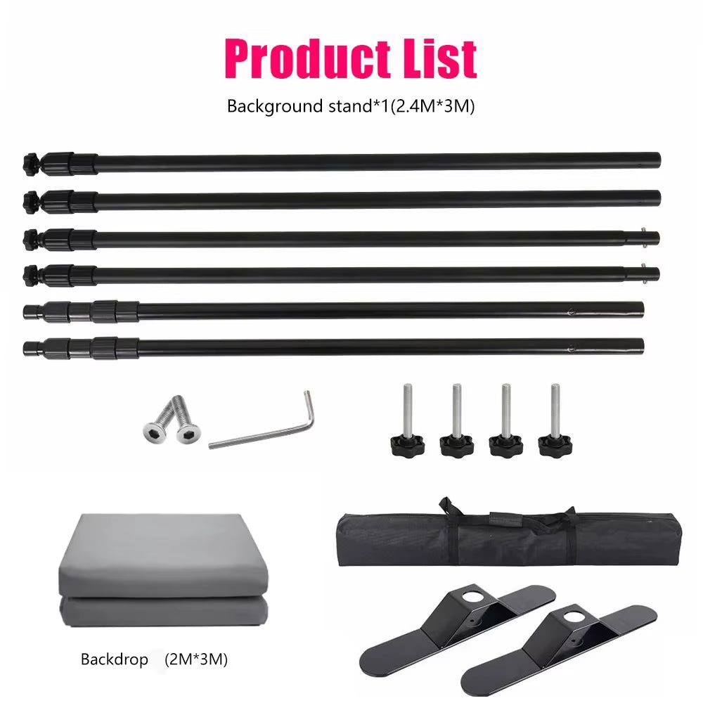 Double-Crossbar Backdrop Background Stand Frame Support System for Photography Photo Studio Video Muslin Green Screen