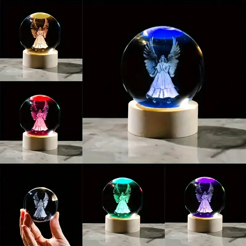 1Pc, Guardian Angel 3D Crystal Ball Night Light, Valentine'S Day, Birthday, Anniversary Gift for Wife, Girlfriend, Mother