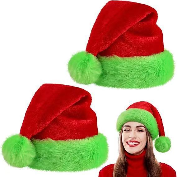Fluorescent Green Decorative Red Suede Double Layer Christmas Hat